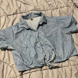 OG american apparel Light Blue Denim Tie-Front Shirt size xs/s